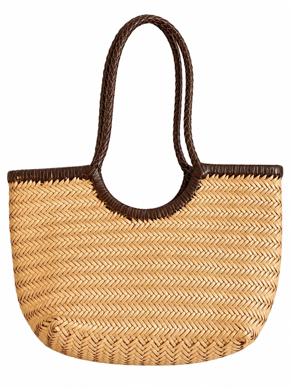 Madrid Beige Leather Woven Tote